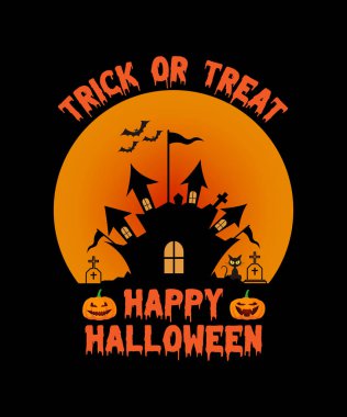 Happy Halloween Party T-shirt with Ghost House. Free vector happy Halloween celebration with night and scary castle. 