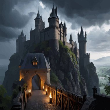 Kara bulutlu Majestic Dağları Kalesi