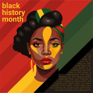 Poster template for social media illustrating black history month in pan african colors 3d modeling face later vectorized