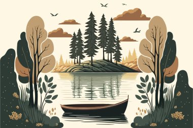 illustration of river in natural environment with an empty boat made to illustrate world water day