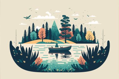 illustration of river in natural environment with an empty boat made to illustrate world water day
