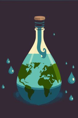 illustration of water bottle with planet earth inside made to illustrate world water day