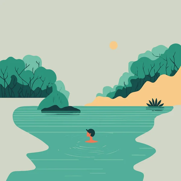 Illustration Adult Person Water River Made Illustrate World Water Day — Vetor de Stock