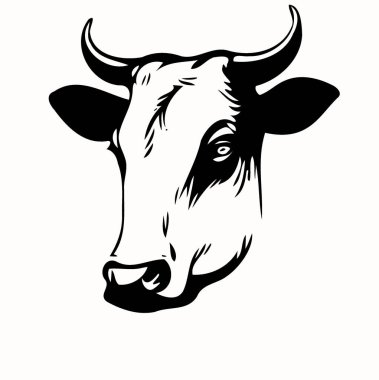 Minimalist lineart style symbol with cow animal head for logo or illustrating livestock farming themes