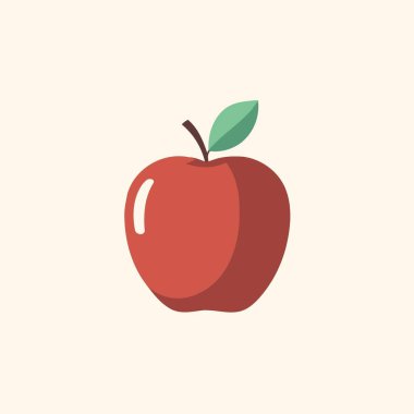 minimalist icon illustration of red apple fruit with green leaf