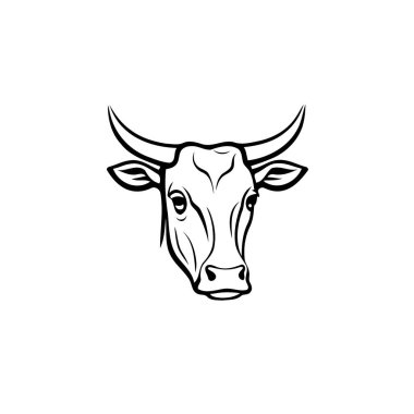 Minimalist lineart style symbol with cow animal head for logo or illustrating livestock farming themes