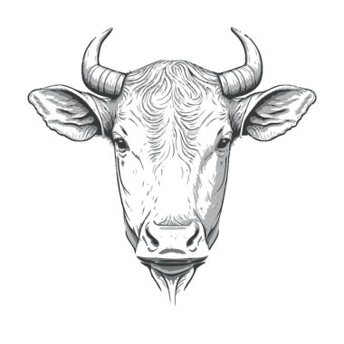Minimalist lineart style symbol with cow animal head for logo or illustrating livestock farming themes