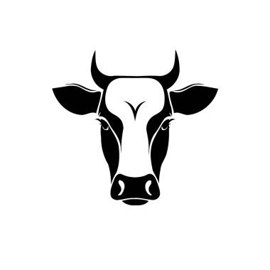 Minimalist lineart style symbol with cow animal head for logo or illustrating livestock farming themes