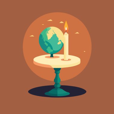 Conceptual illustration of a globe and a lit candle to represent the campaign against climate change called earth hour which asks the world to turn off the lights as a symbolic act