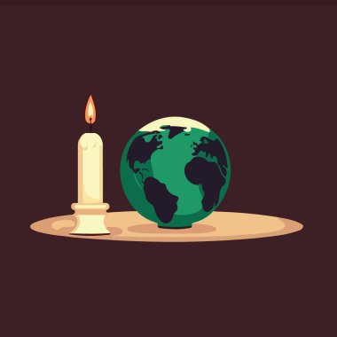 Conceptual illustration of a globe and a lit candle to represent the campaign against climate change called earth hour which asks the world to turn off the lights as a symbolic act