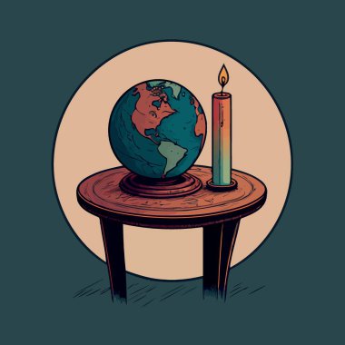Conceptual illustration of a globe and a lit candle to represent the campaign against climate change called earth hour which asks the world to turn off the lights as a symbolic act