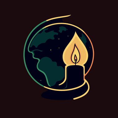 Conceptual illustration of a globe and a lit candle to represent the campaign against climate change called earth hour which asks the world to turn off the lights as a symbolic act