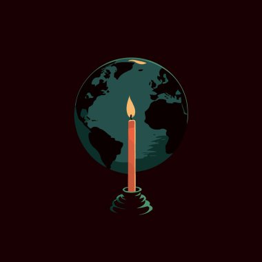 Conceptual illustration of a globe and a lit candle to represent the campaign against climate change called earth hour which asks the world to turn off the lights as a symbolic act