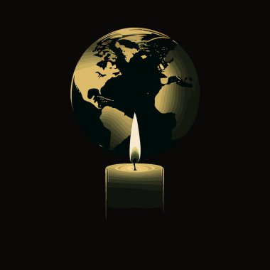 Conceptual illustration of a globe and a lit candle to represent the campaign against climate change called earth hour which asks the world to turn off the lights as a symbolic act