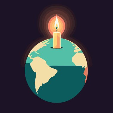 Conceptual illustration of a globe and a lit candle to represent the campaign against climate change called earth hour which asks the world to turn off the lights as a symbolic act