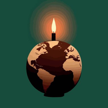 Conceptual illustration of a globe and a lit candle to represent the campaign against climate change called earth hour which asks the world to turn off the lights as a symbolic act