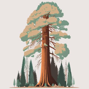 Illustration of an adult giant sequoia tree in a redwood forest