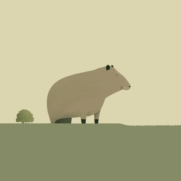 Minimalist Illustration Capybara Mammal Animal Silhouette Sitting Ground — Vetor de Stock