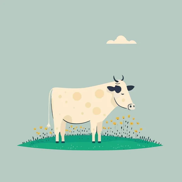 Farm Animal Vector Drawing Adult Big Cow — Vetor de Stock