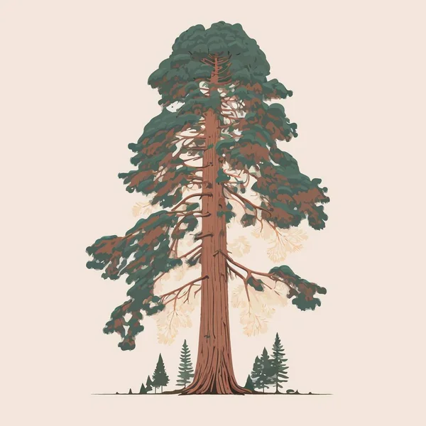 Illustration of an adult giant sequoia tree in a redwood forest