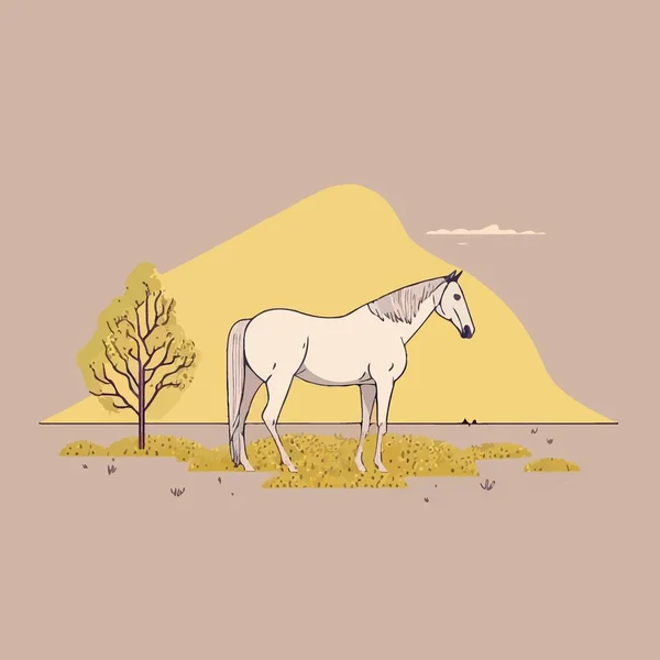 Illustration Beautiful Adult Horse Standing Free Field — Vetor de Stock