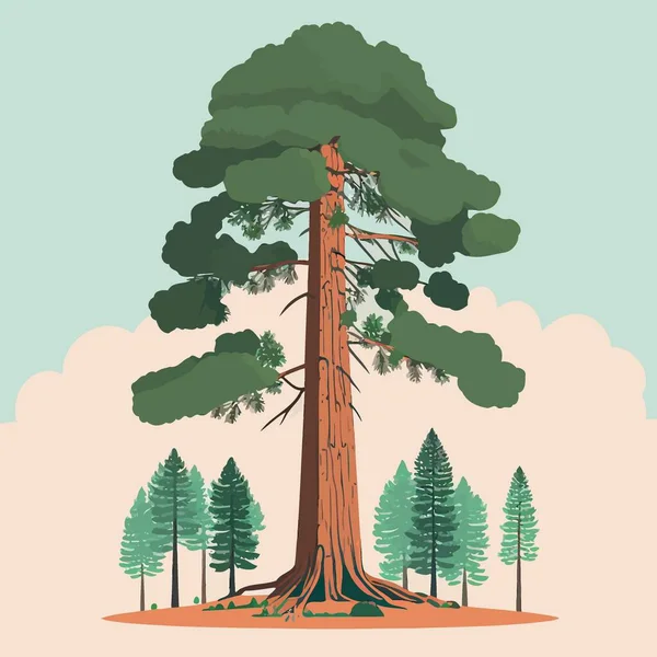 Иллюстрация Взрослого Гигантского Дерева Секвойи Лесу Секвойи — стоковый вектор