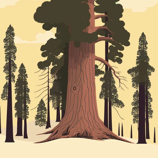 Иллюстрация Взрослого Гигантского Дерева Секвойи Лесу Секвойи — стоковый вектор