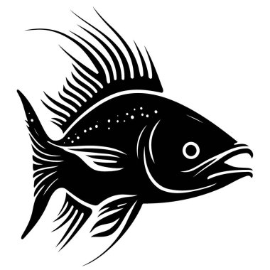 Black and white vector illustration of fish aquatic animal
