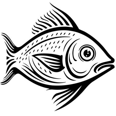 Black and white vector illustration of fish aquatic animal