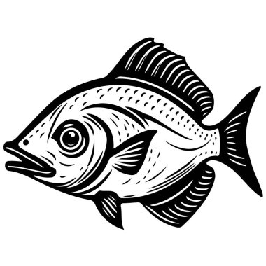 Black and white vector illustration of fish aquatic animal