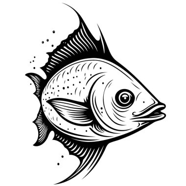 Black and white vector illustration of fish aquatic animal