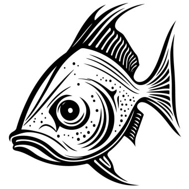 Black and white vector illustration of fish aquatic animal