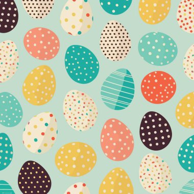 Vector illustration of food themed collection of easter eggs as pattern background