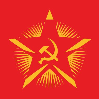 Art vector illustration in communist style in red and yellow colors