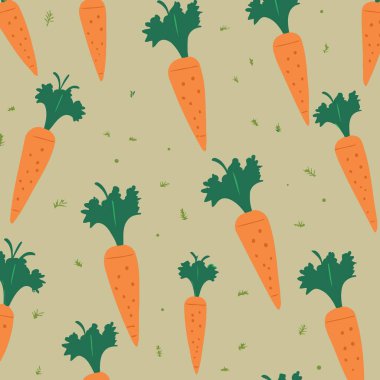 Vector illustration of root vegetable carrots orange color and green leaves for pattern background