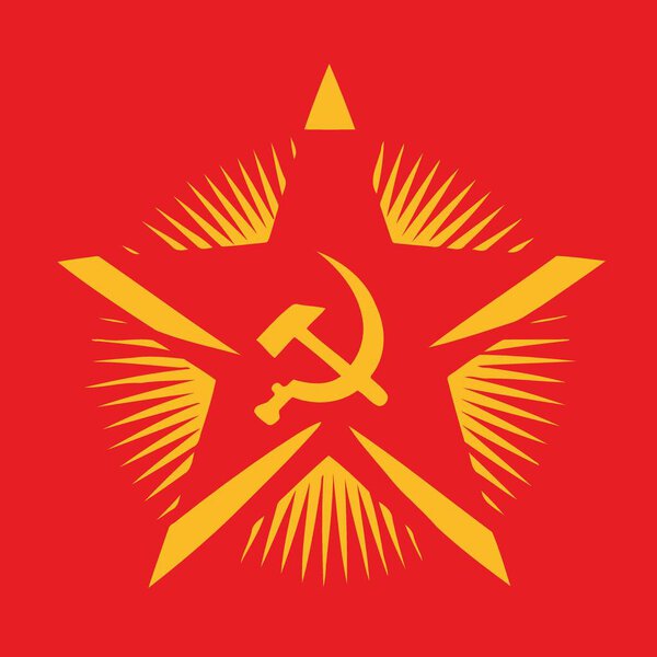 Art vector illustration in communist style in red and yellow colors