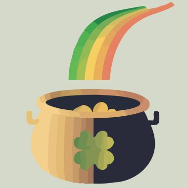 object pot of gold with clover colorful vector illustration