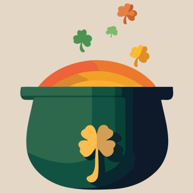object pot of gold with clover colorful vector illustration