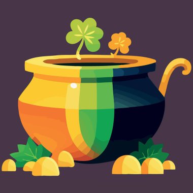 object pot of gold with clover colorful vector illustration