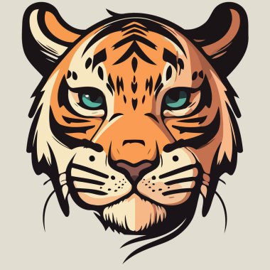 common tiger feline mammal animal face Minimalist vector illustration