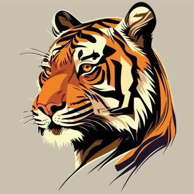 common tiger feline mammal animal face Minimalist vector illustration