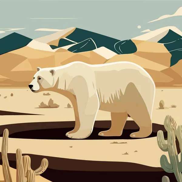 Çölde Bir Kutup Ayısının Resmedildiği Iklim Değişikliği Farkındalık Kartı — Stok Vektör