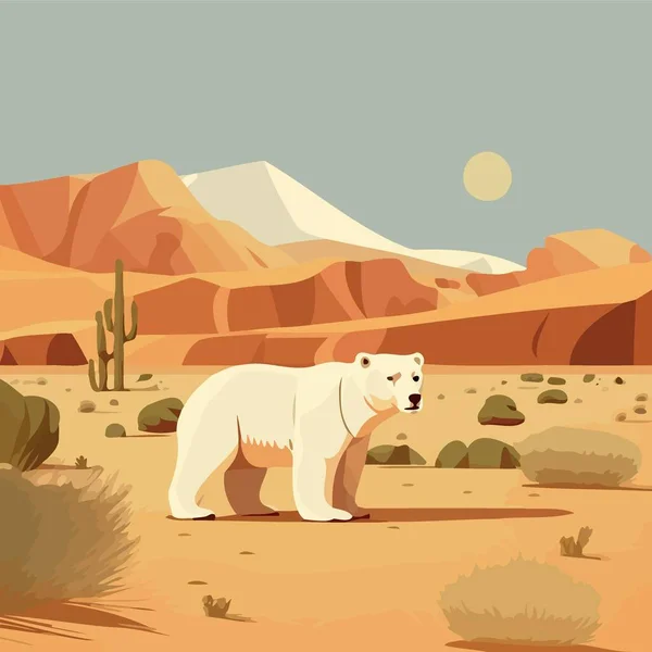 Cartão Sensibilização Para Alterações Climáticas Com Ilustração Urso Polar Deserto —  Vetores de Stock