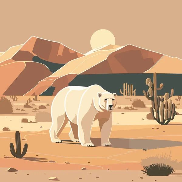 Scheda Sensibilizzazione Cambiamenti Climatici Con Illustrazione Orso Polare Nel Deserto — Vettoriale Stock