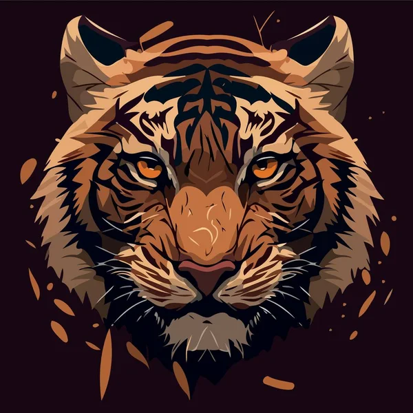 Tigre Commun Mammifère Félin Visage Animal Illustration Vectorielle Minimaliste — Image vectorielle