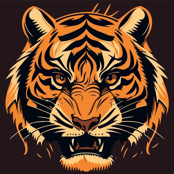 Közönséges Tigris Macska Emlős Állat Arc Minimalista Vektor Illusztráció — Stock Vector