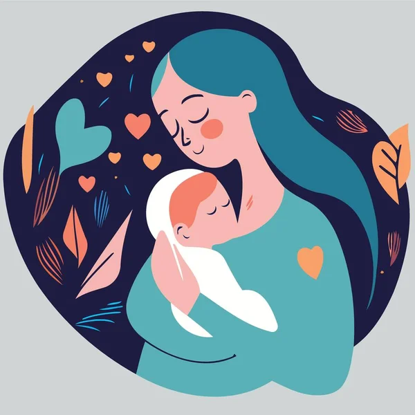 Adult Woman Holding Her Baby Son Love Illustrate Mother Day — Stock Vector