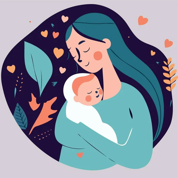 Adult Woman Holding Her Baby Son Love Illustrate Mother Day — Stock Vector