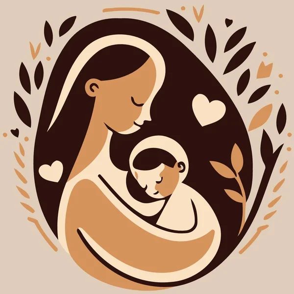成年妇女用爱心抱着她的小儿子来说明母亲节或母亲节 — 图库矢量图片
