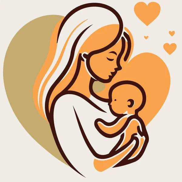Volwassen Vrouw Houden Haar Baby Zoon Met Liefde Naar Moeder — Stockvector